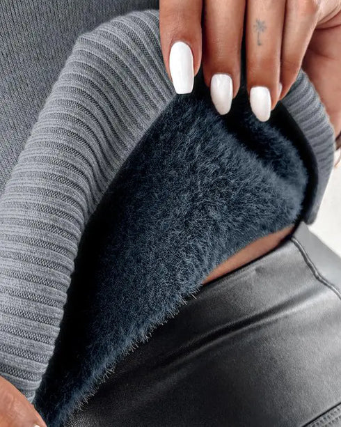 Turtleneck Long Sleeve Knit Sweater Fleece Lined Basic Layering Soft Thermal Top gray