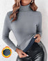 Turtleneck Long Sleeve Slim Fit Knit Sweater Fleece Lined Basic Layering Soft Thermal Top gray