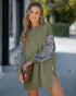 Contrast Sequin Long Sleeve Drop Shoulder Sweatshirt Casual Zipper Side Top Army green