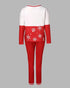 2 Piece Christmas Cartoon Santa Slaus Reindeer Let it Snow Print Long Sleeve Top Stretchy Waist Tracksuit Set red