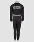 2 Pieces Outfit Rhinestone Letter Queen Contrast Striped Zip Up Crop Baseball Coat and Casual Drawstring Elastic Waist Tapered Pants Set black