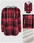 Plaid Print Long Sleeve Button Front Drawstring Hoodie Coat Casual Pocket Design Thermal Lined Shirt Coat red