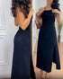 Halter Sleeveless Backless Maxi Dress Casual Shirred Back Side Slit Vacation Dress black