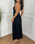 Halter Sleeveless Backless Maxi Dress Casual Shirred Back Side Slit Vacation Dress black