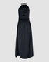 Halter Sleeveless Backless Maxi Dress Casual Shirred Back Side Slit Vacation Dress black
