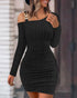Chain Decor Cold Shoulder Ribbed Bodycon Dress black