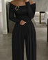 Cold Shoulder Ruched Buckle Wide Leg Jumpsuit black
