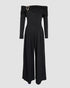 Metal Ring Decor Off Shoulder Ruched High Waist Jumpsuit Casual Cinched Waist Wide Leg Jumpsuit black