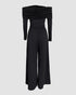 Cold Shoulder Ruched Buckle Wide Leg Jumpsuit black