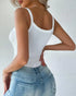 U-Neck Sleeveless Tank Top Bodysuits Slim Fit Ribbed Bodysuits white