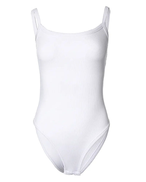 U-Neck Sleeveless Tank Top Bodysuits Slim Fit Ribbed Bodysuits white