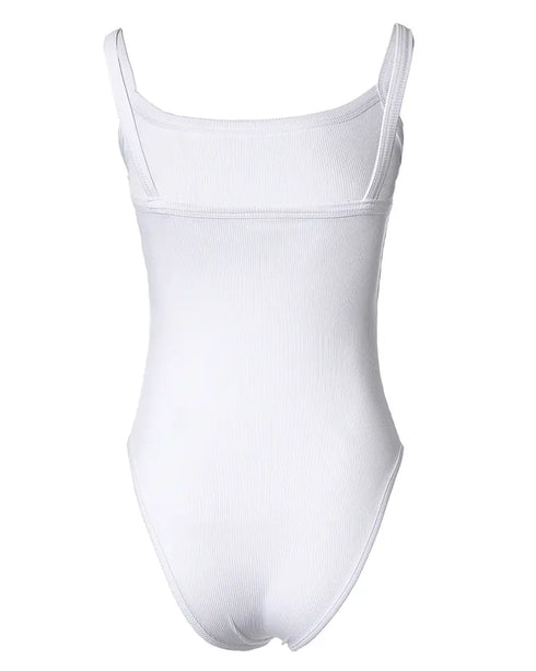 U-Neck Sleeveless Tank Top Bodysuits Slim Fit Ribbed Bodysuits white