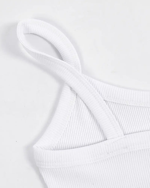 U-Neck Sleeveless Tank Top Bodysuits Slim Fit Ribbed Bodysuits white