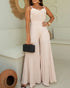 Pleated Design V Neck Adjustable Spaghetti Straps Cinched Waist Overalls Casual Pleated Flared Jumpsuit Apricot