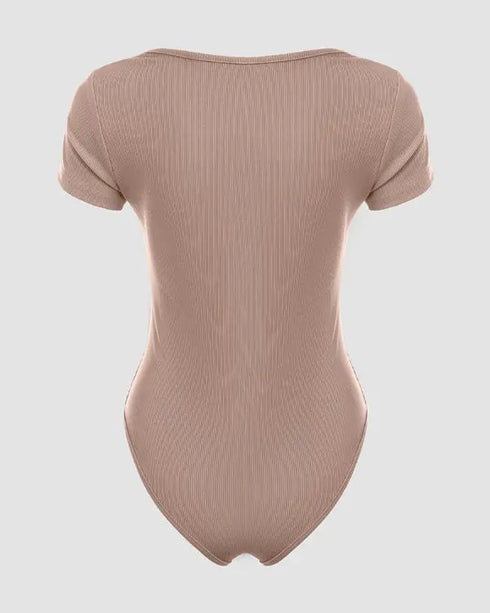 U-Neck Short Sleeve Ribbed Bodysuit khaki