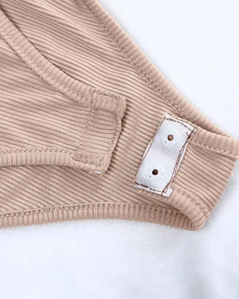 U-Neck Short Sleeve Ribbed Bodysuit khaki