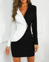 Striped Colorblock Notched Collar Blazer Dress Elegant Work Office Events Bodycon Dresses white