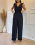Striped V-Neck Sleeveless Casual Tied Detail Shirred Cinch Jumpsuit black