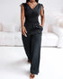 Striped V-Neck Sleeveless Casual Tied Detail Shirred Cinch Jumpsuit black