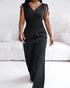 Striped V-Neck Sleeveless Casual Tied Detail Shirred Cinch Jumpsuit black