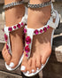 Rhinestone Almond Toe Heel Clip-On Low Heeled-Sandals white