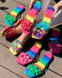 Rainbow Ombre Floral Pattern Slippers red