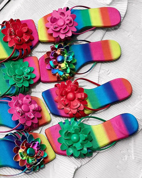 Rainbow Ombre Floral Pattern Slippers red