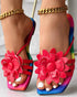 Rainbow Ombre Floral Pattern Slippers red