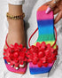 Rainbow Ombre Floral Pattern Slippers red
