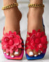 Rainbow Ombre Floral Pattern Slippers red