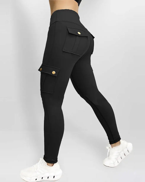 Zipper Pocket Slim Fit Yoga Pants Casual High Waist Workout Pants black