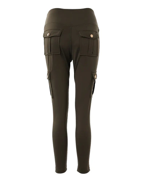 Zipper Pocket Slim Fit Yoga Pants Casual High Waist Workout Pants black