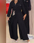 Turn-down Collar Long Sleeve Casual Asymmetrical Tied Detail Cinch Jumpsuit black