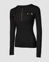 Crewneck Long Sleeve Ribbed Top Half Zipper Design Casual Pullover Tops black