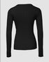 Crewneck Half Zipper Flap Detail Knit Sweater Long Sleeve Slim Fit Ribbed Pullover Top black