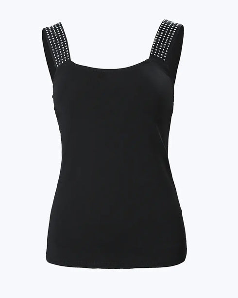 Rhinestone Embellished Thick Strap Tank Top black