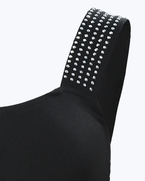 Rhinestone Embellished Thick Strap Tank Top black