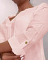 V-Neck Roll Up Sleeve Back Button Blouse Casual Top with Pocket light pink