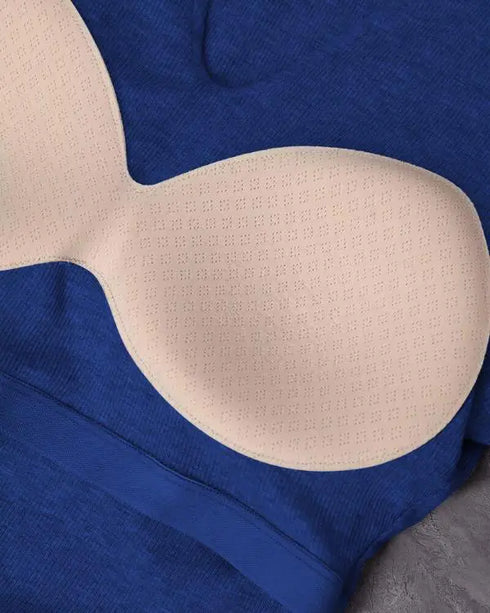 ChicMe Built-in Bra Notch Neck Long Sleeve Shirts Rib-Knit Ruched Waist Top blue