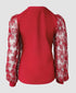 Lace Floral Open Front Long Sleeve Casual Button T-shirt red