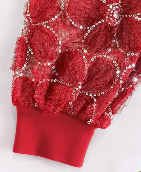 Lace Floral Open Front Long Sleeve Casual Button T-shirt red