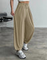 High Waist Elastic Dtrawstring Cuffed Pants Casual Loose Fit Ruched Pants coffee
