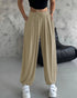 High Waist Elastic Dtrawstring Cuffed Pants Casual Loose Fit Ruched Pants coffee