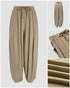 High Waist Elastic Dtrawstring Cuffed Pants Casual Loose Fit Ruched Pants coffee