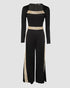 Sequin Bowknot Decor Contrast Sequin Paneled Square Neck Long Sleeve Jumpsuit Casual Cinched Waist Wide Leg Jumpsuit black