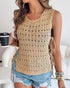 Round Neck Sleeveless Hollow-out Crochet Sweater Casual Tie Side Breathable Crop Top khaki