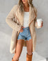 Contrast Binding Lapel Teddy Coat Open Front Longline Winter Outwear Jackets with Pockets Apricot