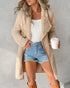 Contrast Binding Lapel Teddy Coat Open Front Longline Winter Outwear Jackets with Pockets Apricot