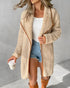 Contrast Binding Lapel Teddy Coat Open Front Longline Winter Outwear Jackets with Pockets Apricot