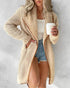 Contrast Binding Lapel Teddy Coat Open Front Longline Winter Outwear Jackets with Pockets Apricot